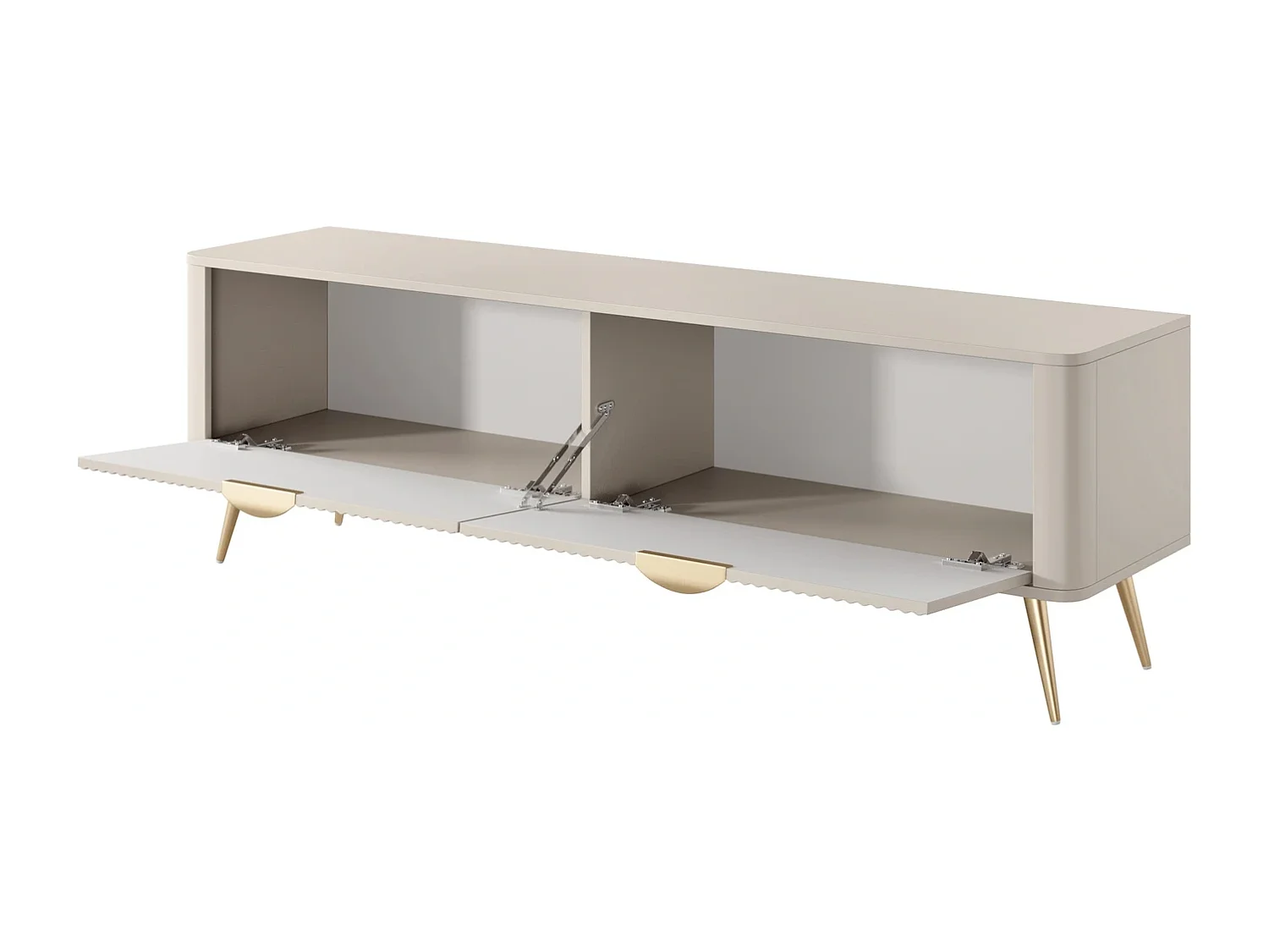 TV-meubel Flore met Geroffelde Fronten en Gouden Poten - Beige en Goud