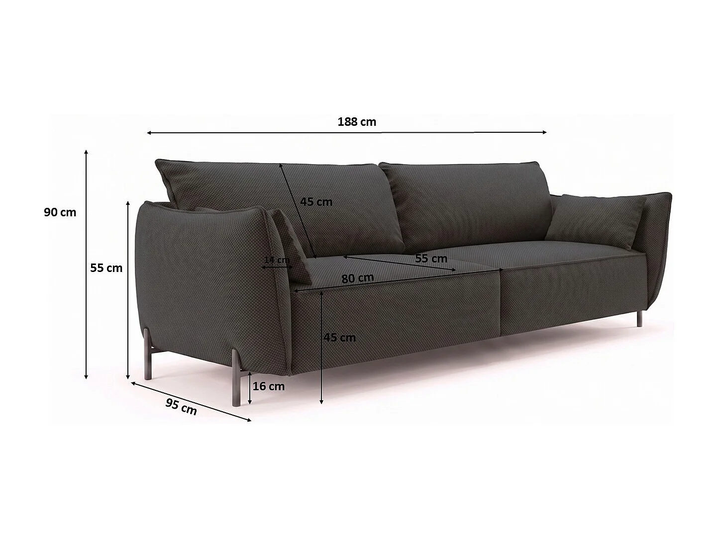 Sofa 3-osobowa na taras i ogród, tkanina Sunlight, Grafitowy, SUNMEE