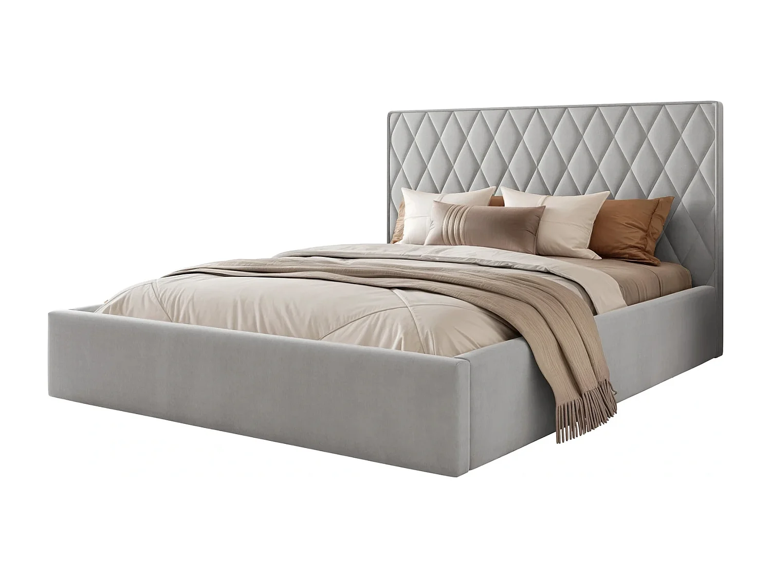 Lit Coffre Compact King Size XL PONTI 200x200 cm avec Sommier à Lattes - Gris Clair (Magic Velvet)