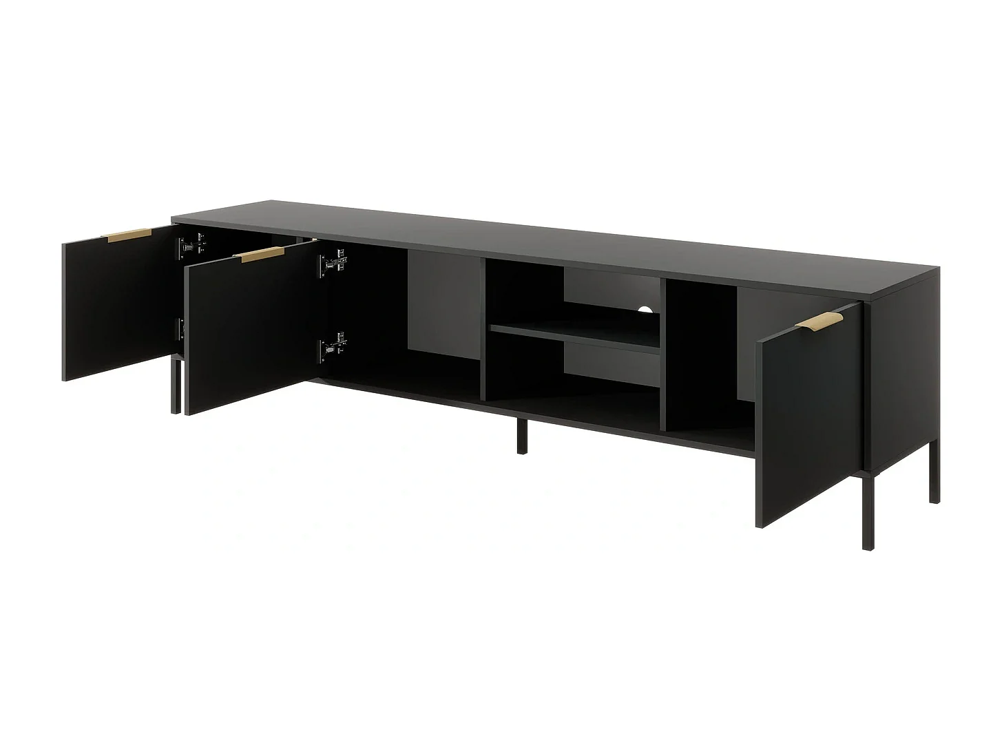 TV-meubel Valdi F 203 cm met 3 Deuren, Open Nis en Gouden Details - Antraciet