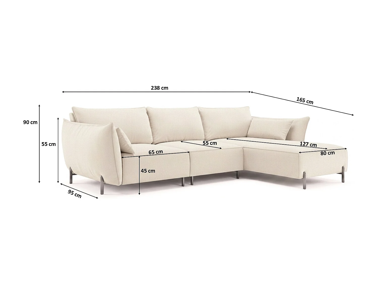 Gartenecksofa für Terrasse und Garten, Stoff Sunlight, Ecru, Rechts, SUNMEE