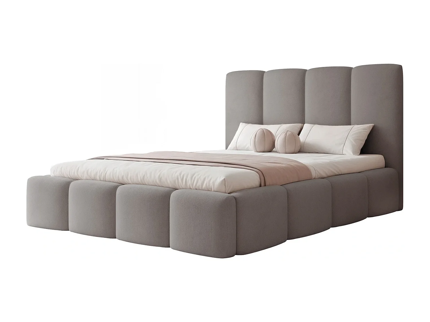 Lit Coffre 2 places LANDARE 160x200 cm avec Sommier à Lattes - Velours Taupe (Jasmine 24)