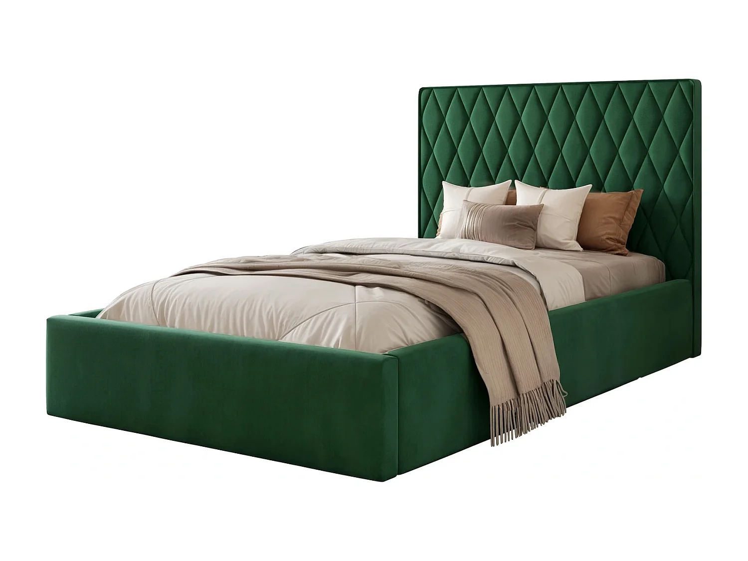 Lit Coffre Compact PONTI 120x200 cm avec Sommier à Lattes - Vert Bouteille (Magic Velvet)