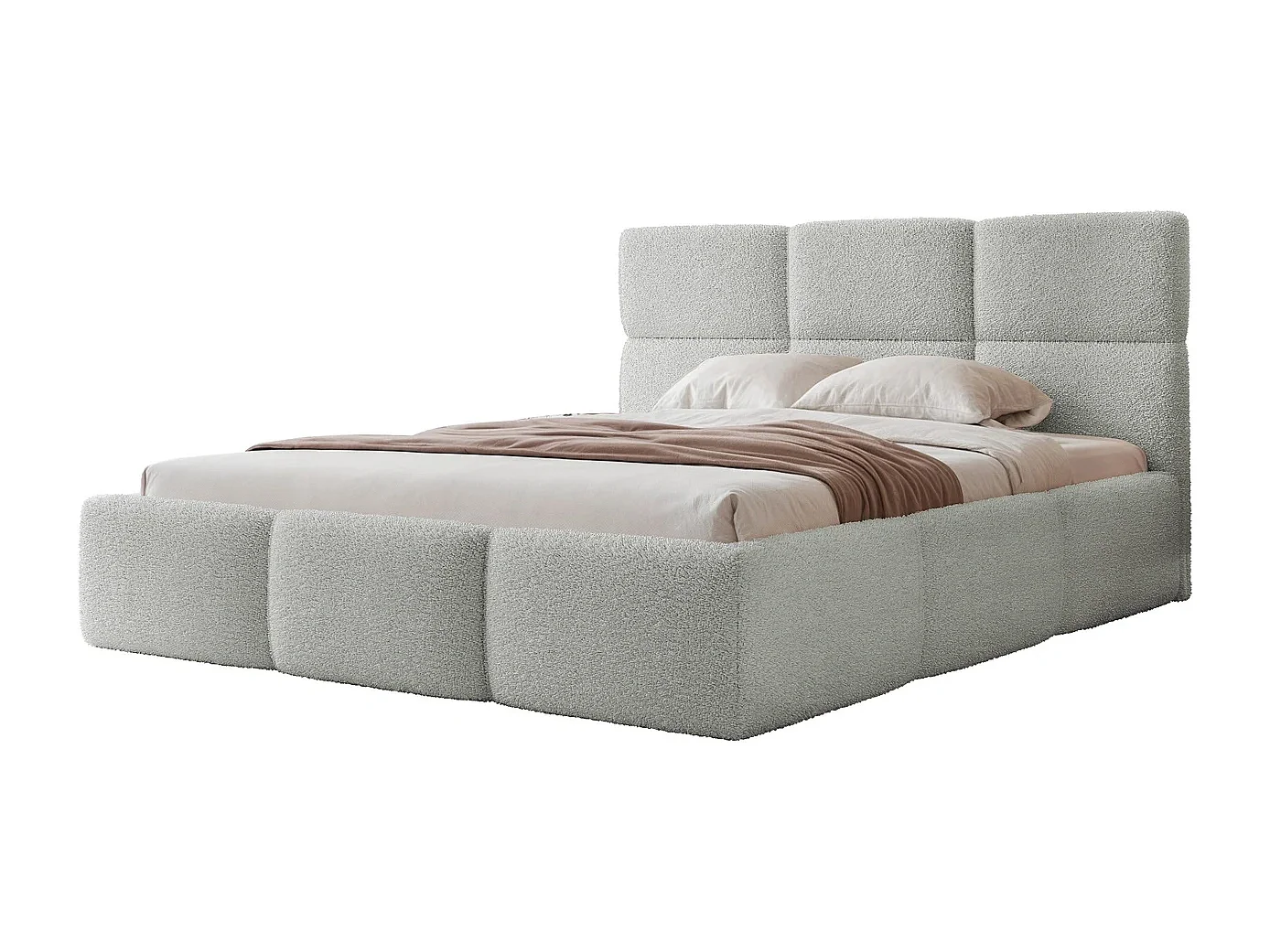 Lit Coffre King Size VIVIEN 180x200 cm avec Sommier à Lattes - Tissu Bouclé Gris Platine (Coral 85)