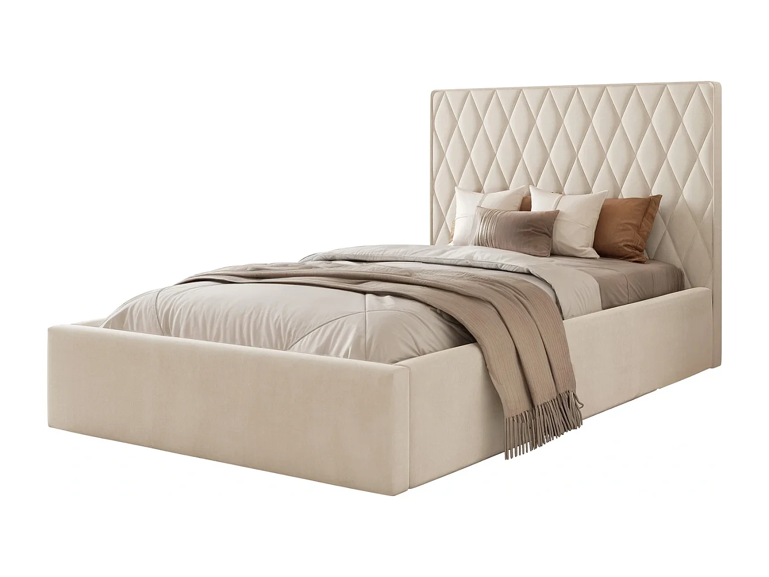 Lit Coffre Compact PONTI 120x200 cm avec Sommier à Lattes - Crème (Magic Velvet)