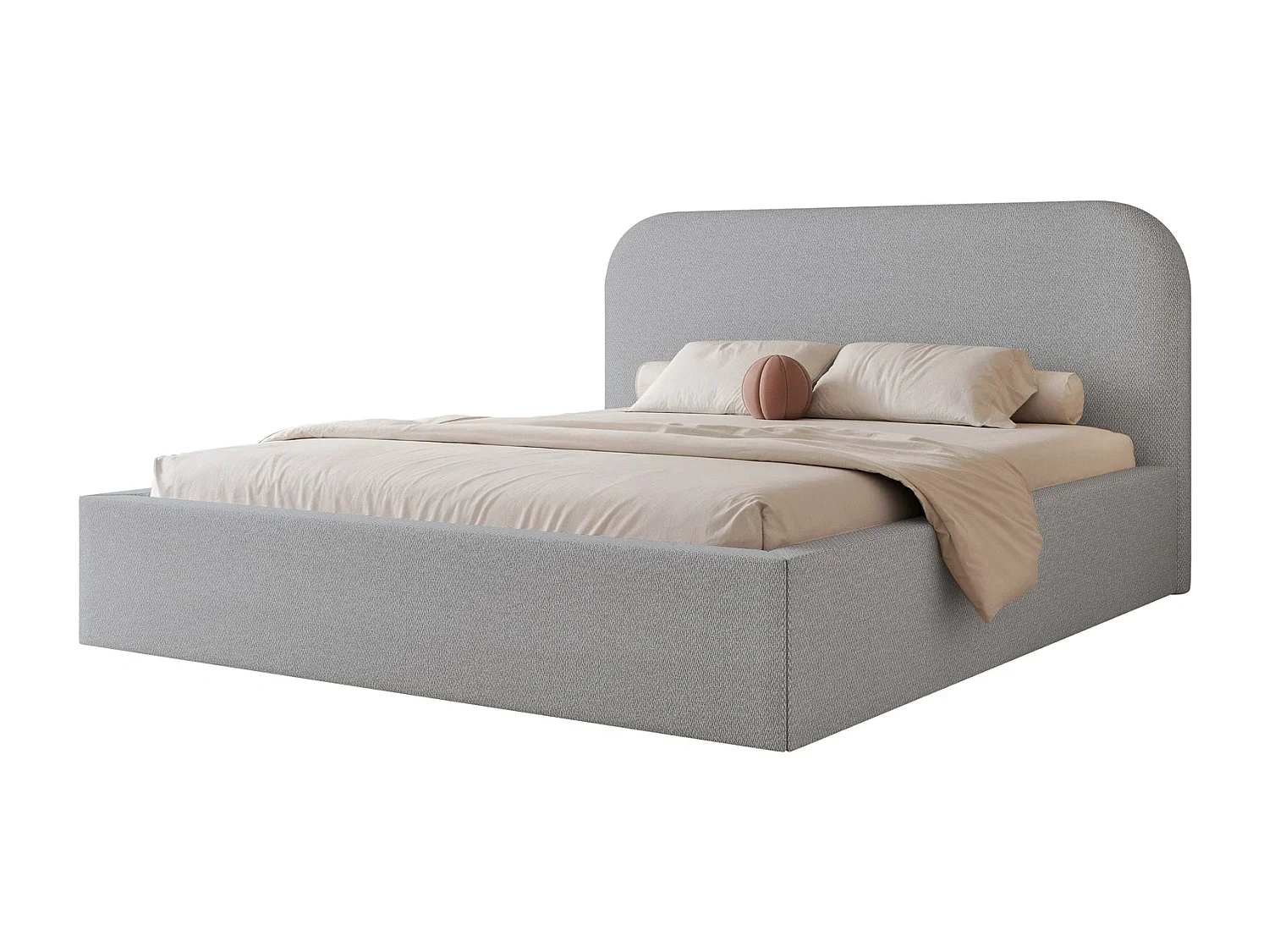 Lit Coffre 2 places FUZZI 140x200 cm avec Sommier à Lattes - Tissu Texturé Bleu Gris (Lumi 84)