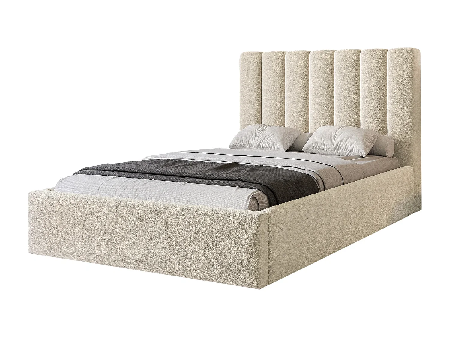 Lit Coffre CIERO 120x200 cm avec Sommier à Lattes - Tissu Bouclette Beige (Abriamo)