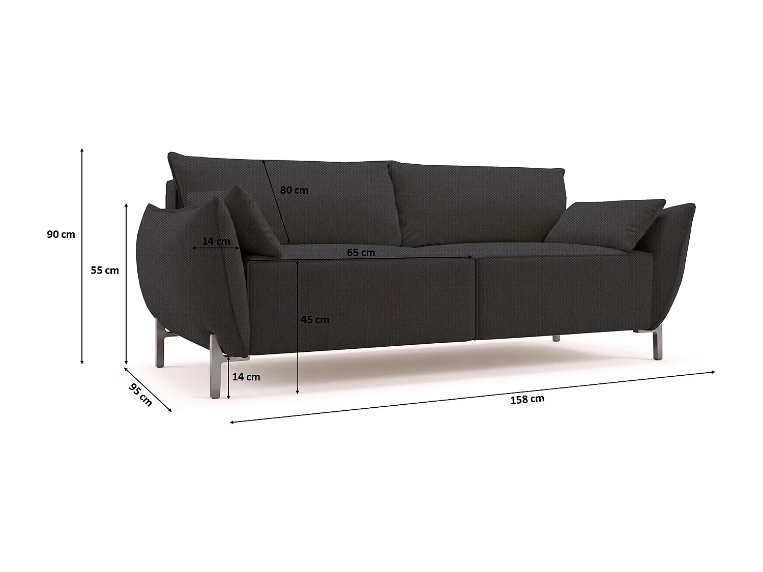 Sofa 2-osobowa na taras i ogród, tkanina Sunlight, Grafitowy, SUNMEE