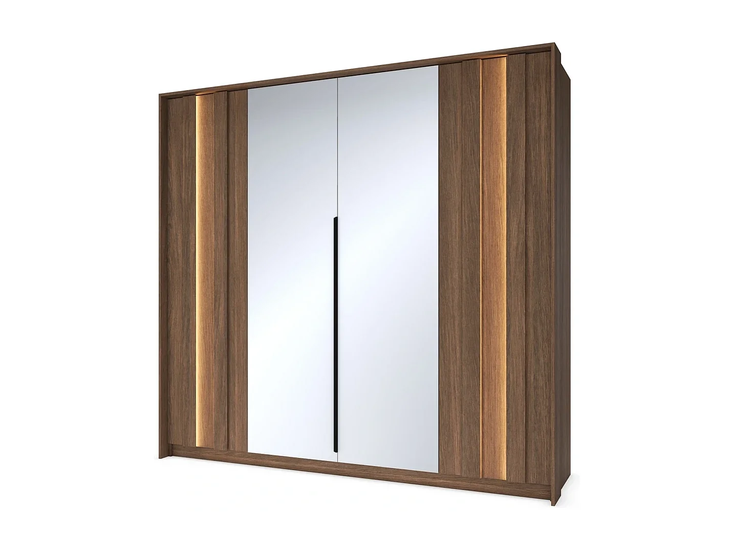 Kleiderschrank LUPO 223 cm mit 4 Türen, Spiegeln und LED - Eiche Dunin