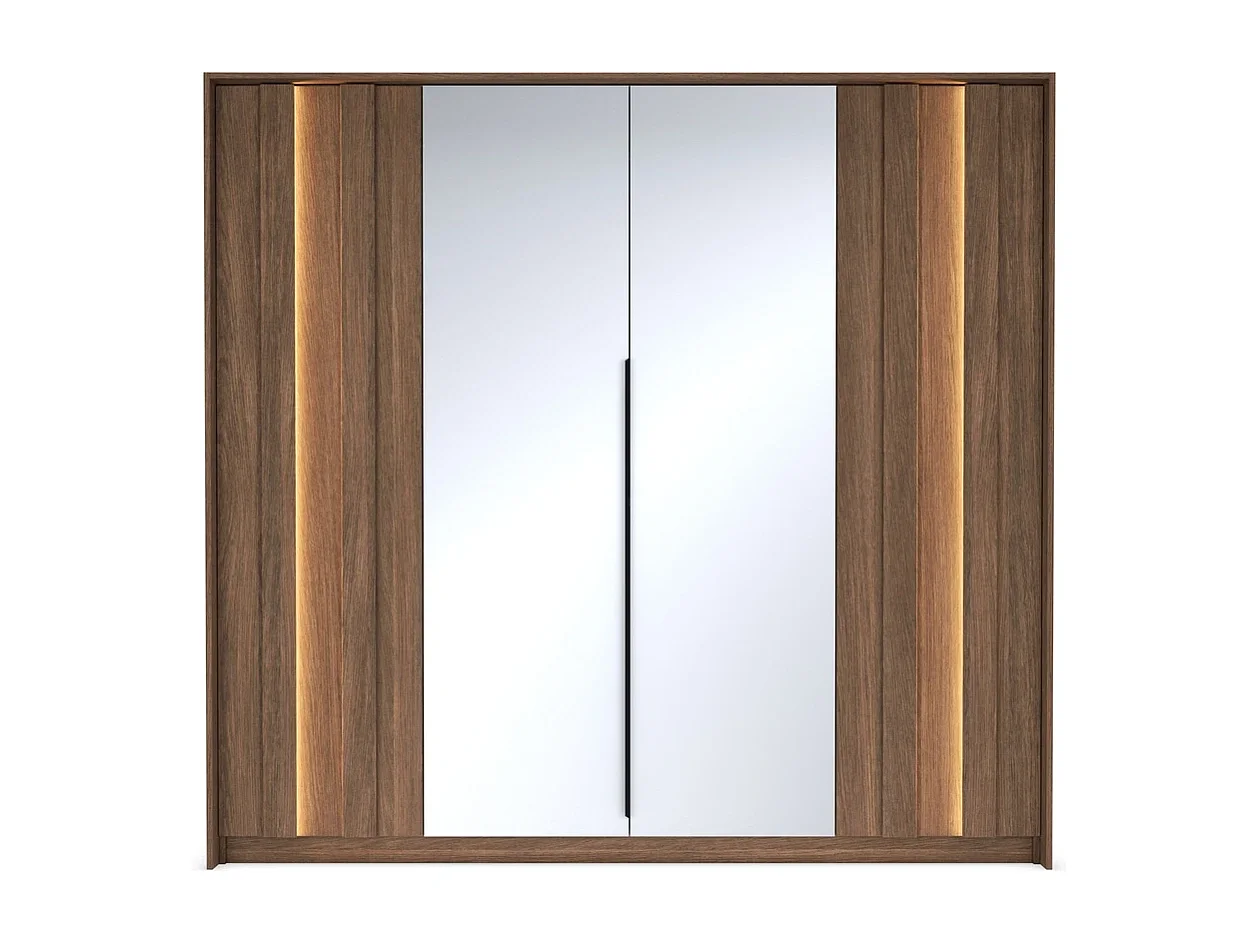 Kleiderschrank LUPO 223 cm mit 4 Türen, Spiegeln und LED - Eiche Dunin