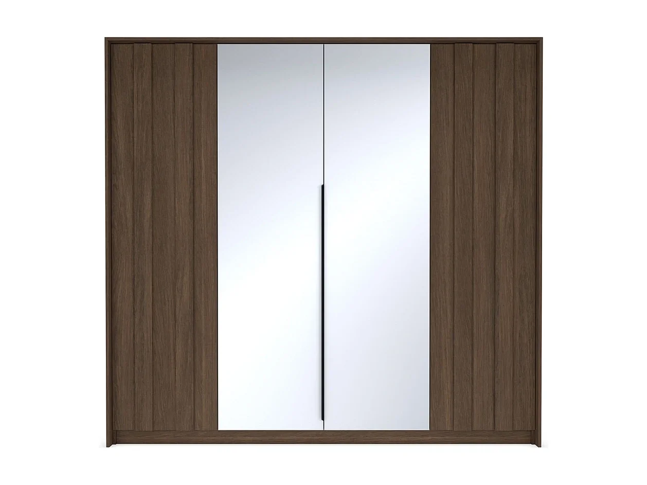 Kleiderschrank LUPO 223 cm mit 4 Türen, Spiegeln und LED - Eiche Dunin