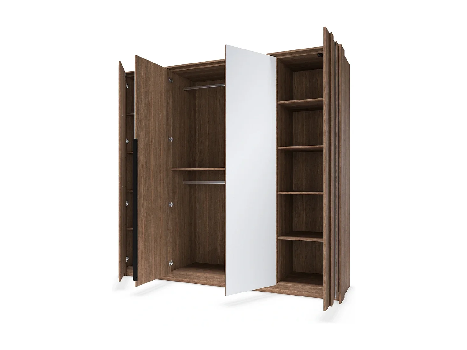Kleiderschrank LUPO 223 cm mit 4 Türen, Spiegeln und LED - Eiche Dunin