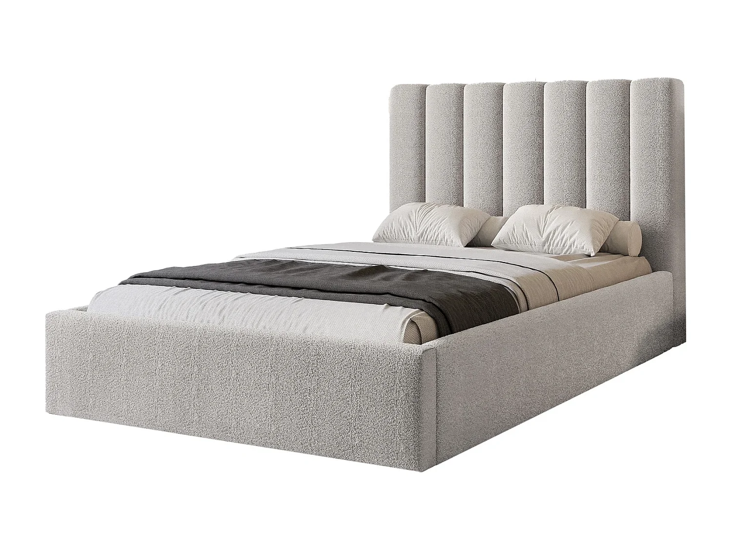 Lit Coffre CIERO 120x200 cm avec Sommier à Lattes - Tissu Bouclette Gris Clair (Abriamo)