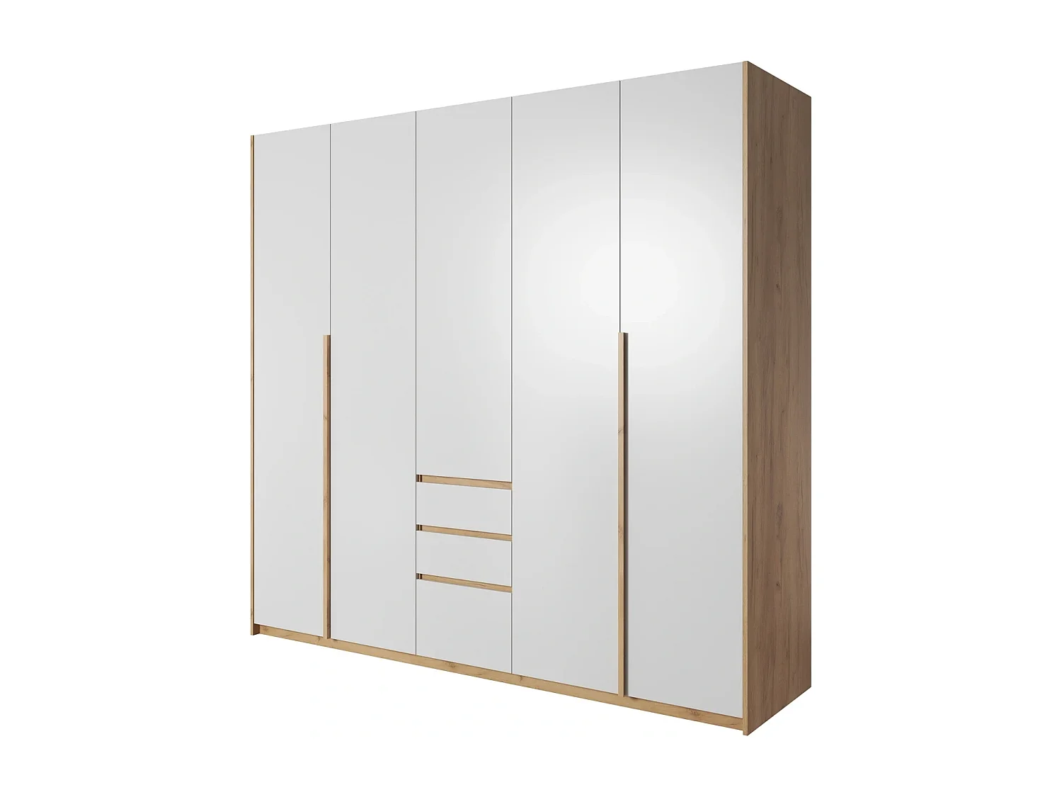 Kleiderschrank CORSA 225 cm mit Falttüren und 3 Schubladen - Eiche Craft Gold / Weiß