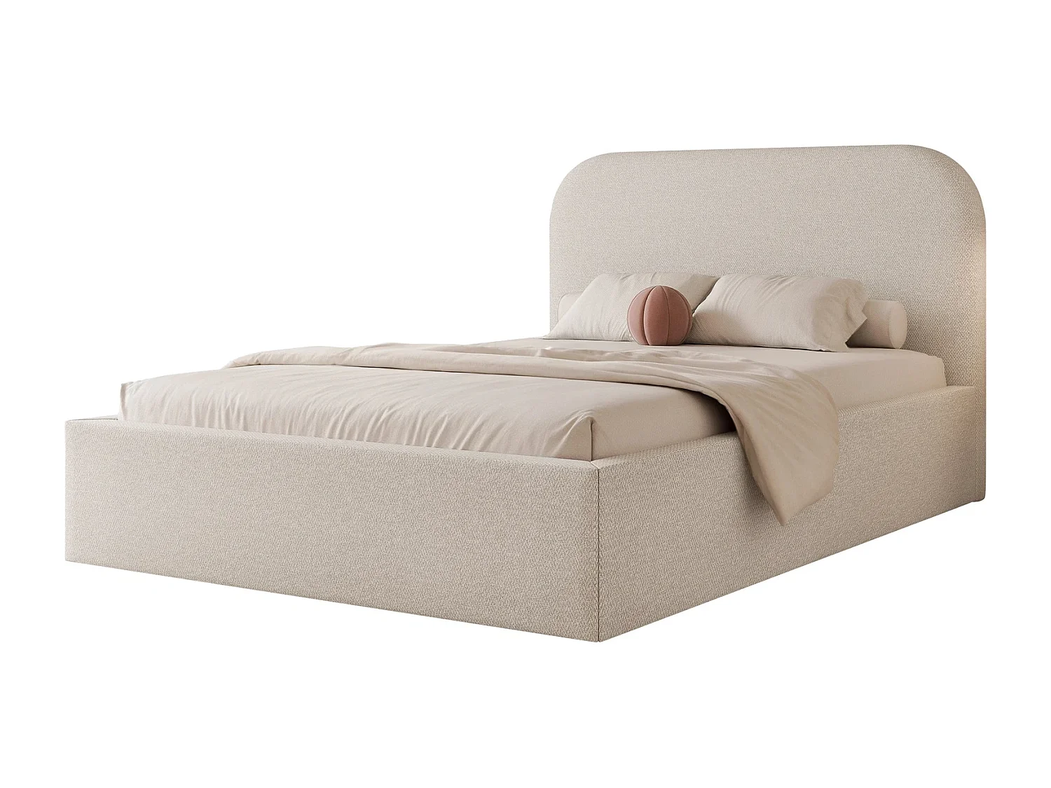 Lit Coffre 1 place et demi FUZZI 120x200 cm avec Sommier à Lattes - Tissu Texturé Beige (Lumi 04)