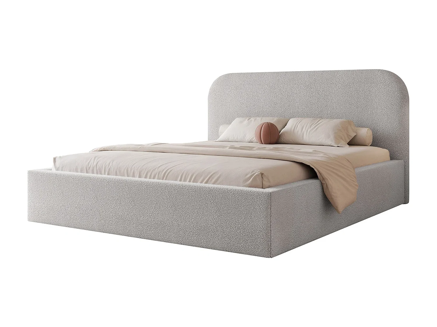 Lit Coffre XXL FUZZI 200x200 cm avec Sommier à Lattes - Tissu Bouclé Gris (Now or Never 83)