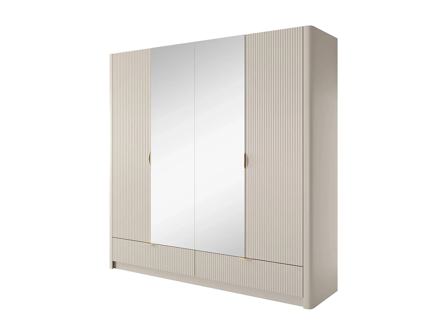 Luxus-Kleiderschrank Flore 4-türig mit Spiegel und Goldgriffen - Beige - 213 cm