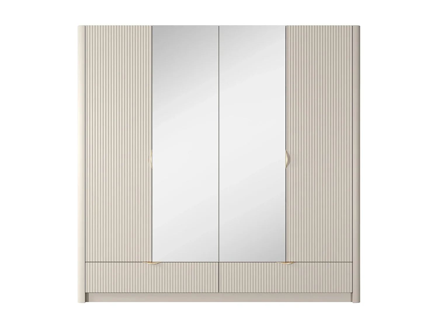 Luxus-Kleiderschrank Flore 4-türig mit Spiegel und Goldgriffen - Beige - 213 cm