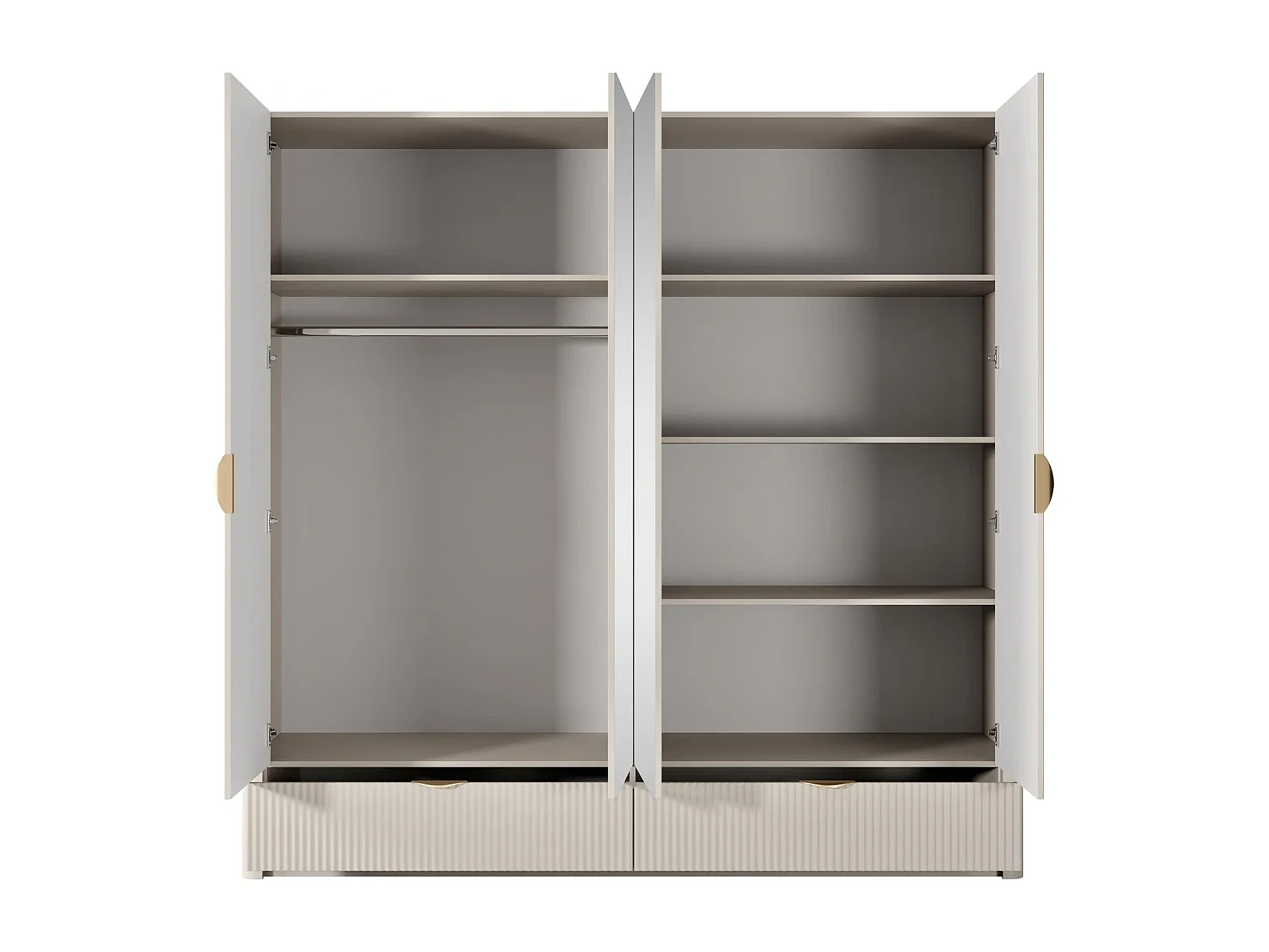 Luxus-Kleiderschrank Flore 4-türig mit Spiegel und Goldgriffen - Beige - 213 cm