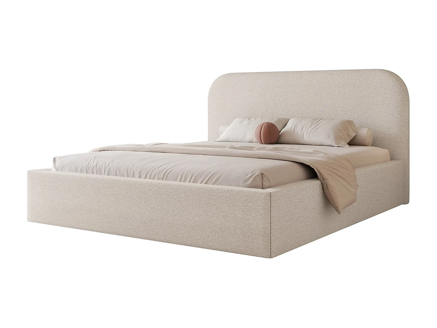 Lit Coffre 2 places FUZZI 160x200 cm avec Sommier à Lattes - Tissu Texturé Beige (Lumi 04)