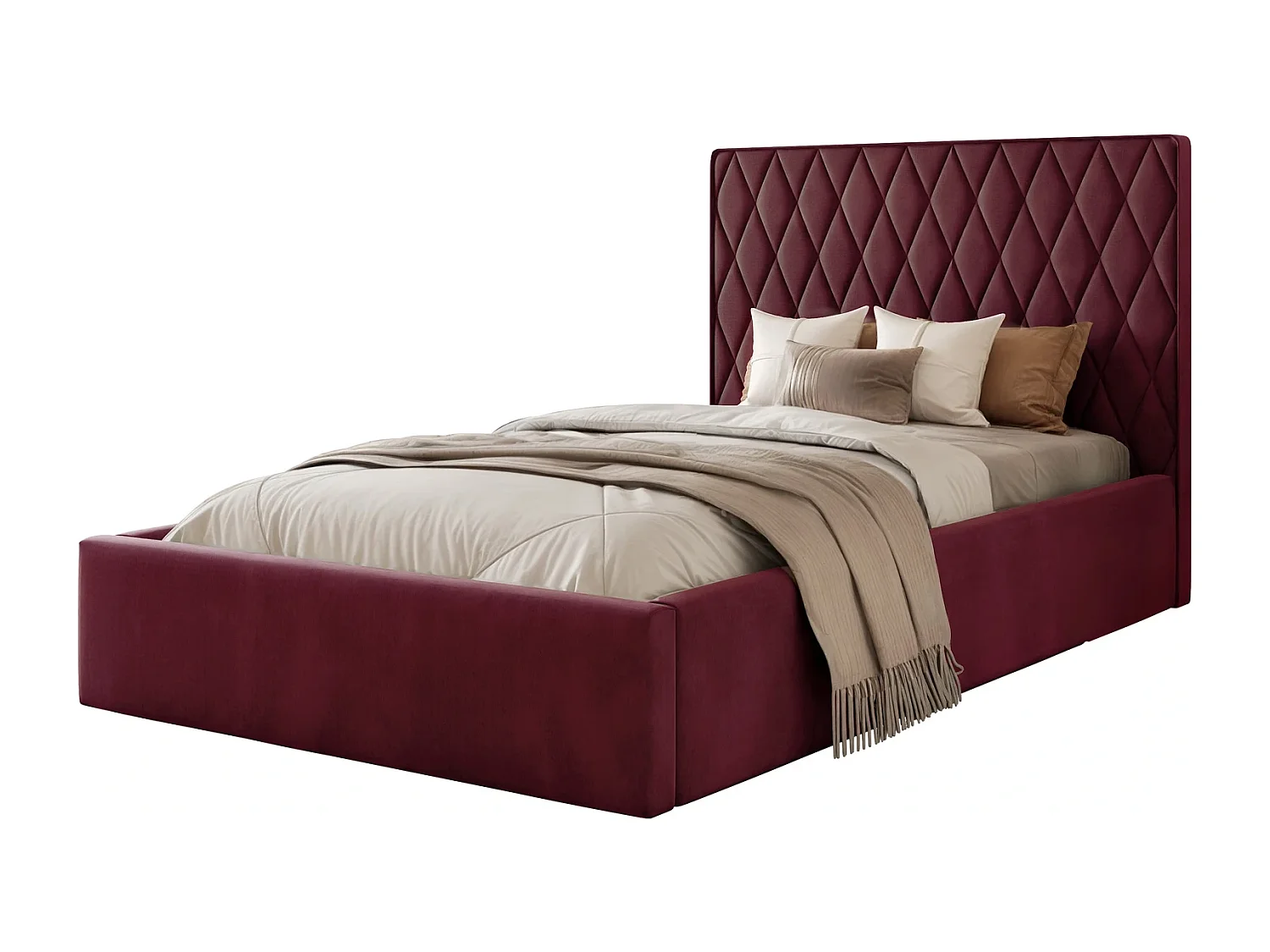 Lit Coffre Compact PONTI 120x200 cm avec Sommier à Lattes - Bordeaux (Magic Velvet)