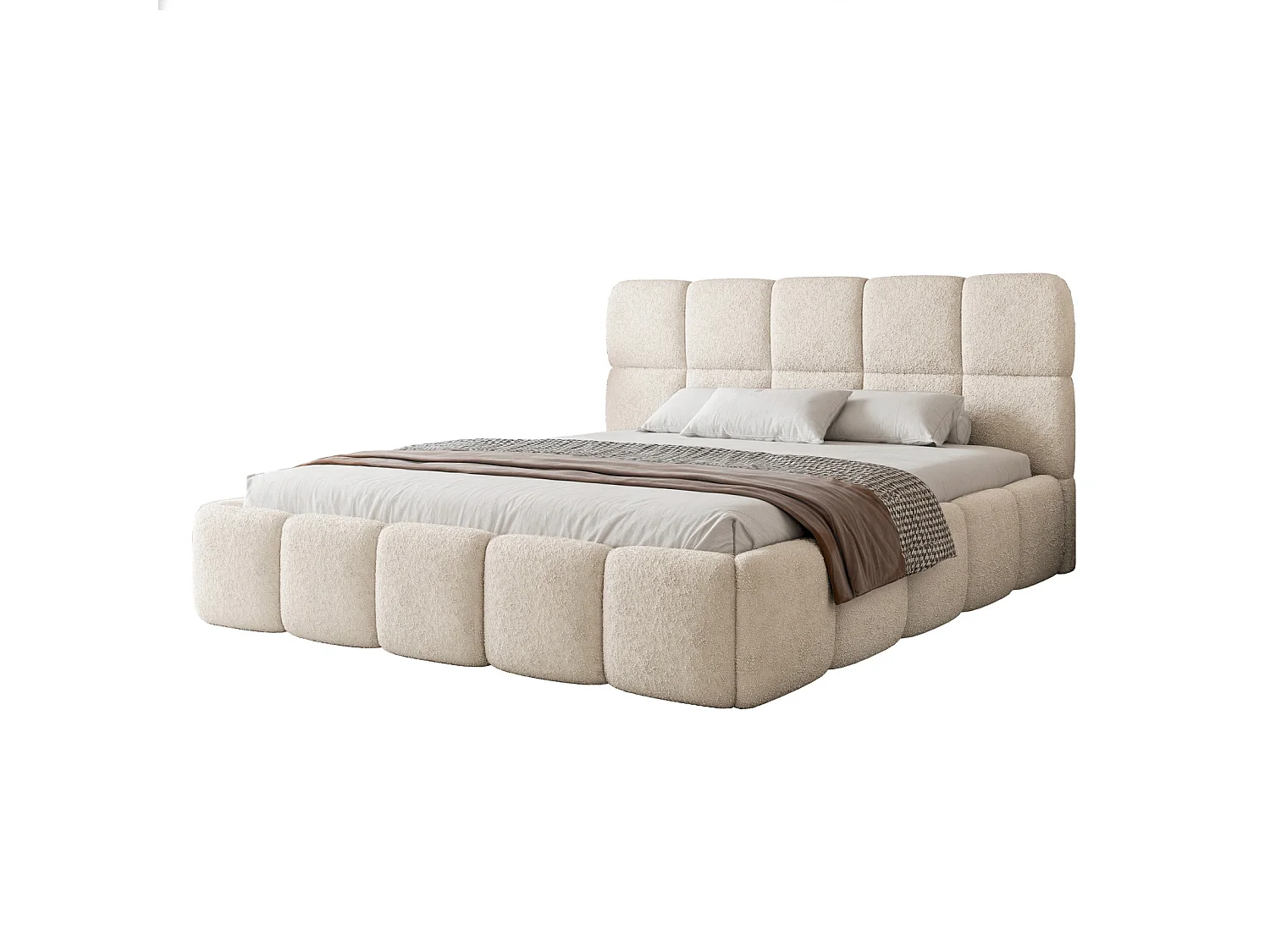 Lit Coffre 2 places CERETTO 140x200 cm avec Sommier à Lattes - Tissu Texturé Beige Clair (Legend 02)
