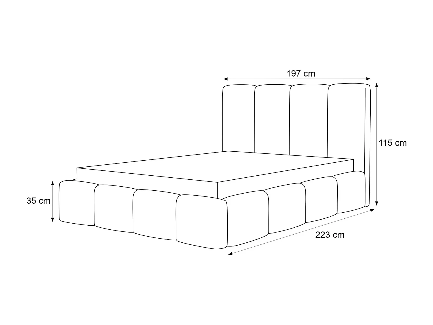 Lit Coffre King Size LANDARE 180x200 cm avec Sommier à Lattes - Tissu Bouclé Crème (Coral 15)