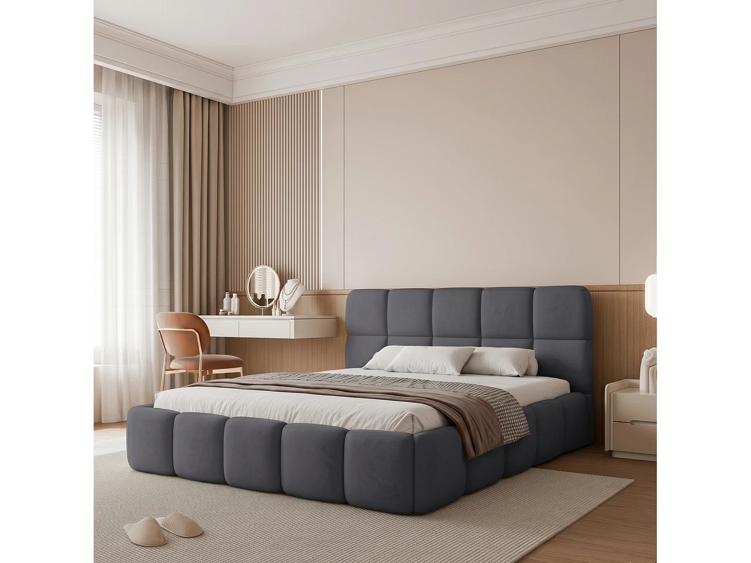Lit Coffre King Size CERETTO 180x200 cm avec Sommier à Lattes - Velours Gris Foncé (Jasmine 96)