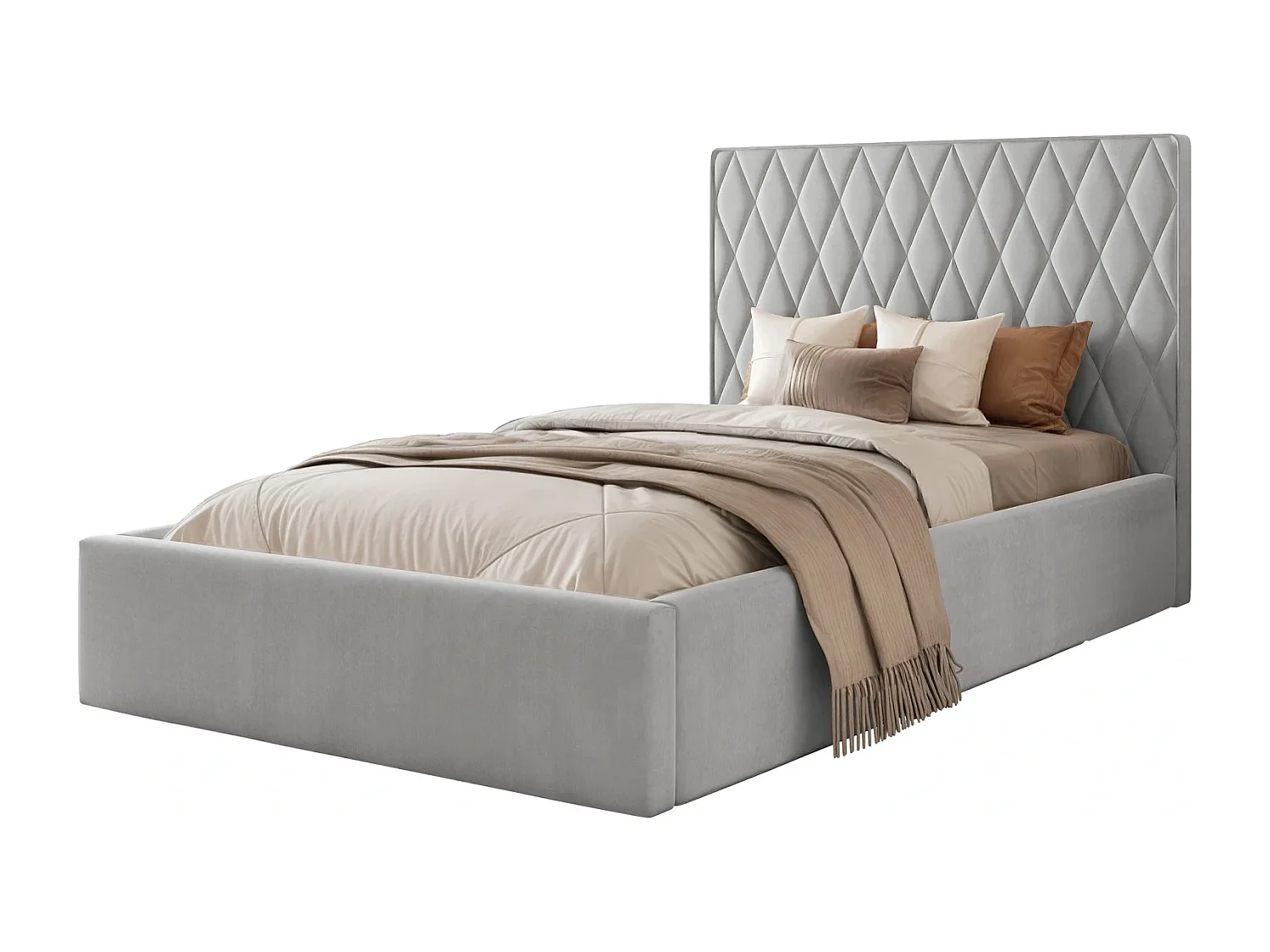 Lit Coffre Compact PONTI 120x200 cm avec Sommier à Lattes - Gris Clair (Magic Velvet)