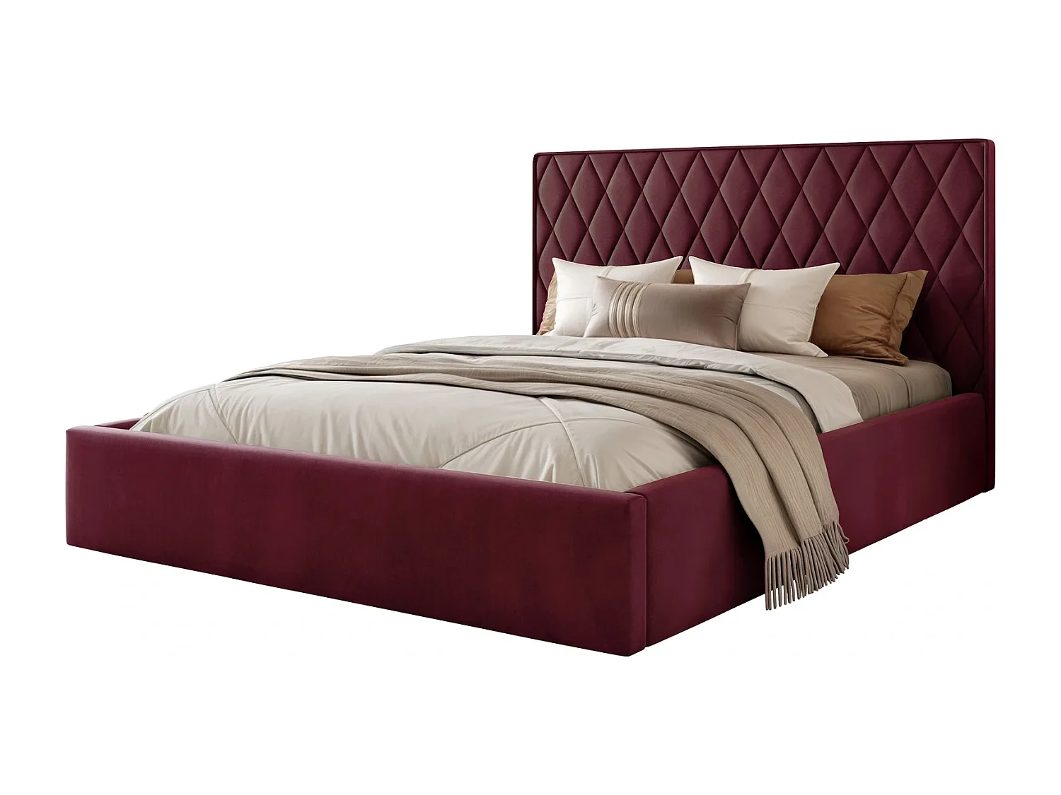 Lit Coffre Compact 2 places PONTI 180x200 cm avec Sommier à Lattes - Bordeaux (Magic Velvet)