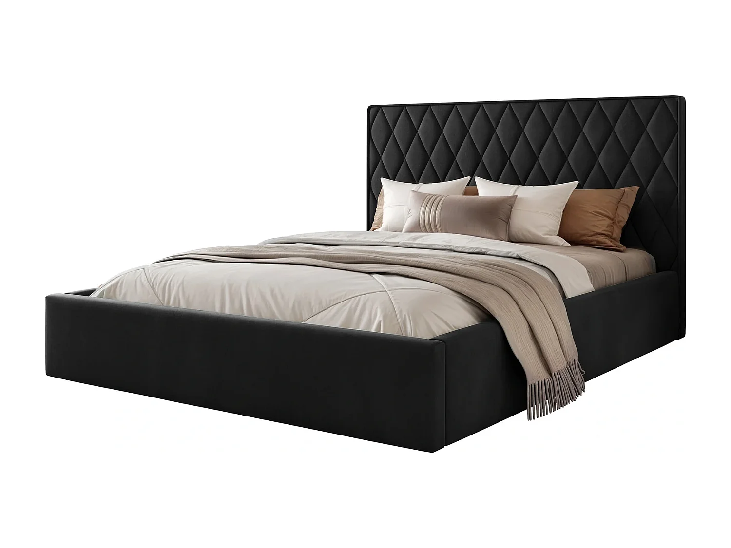 Lit Coffre Compact 2 places PONTI 180x200 cm avec Sommier à Lattes - Noir (Magic Velvet)