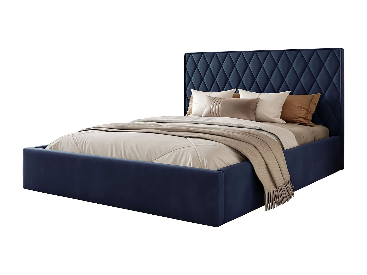 Lit Coffre Compact King Size XL PONTI 200x200 cm avec Sommier à Lattes - Bleu Marine (Magic Velvet)
