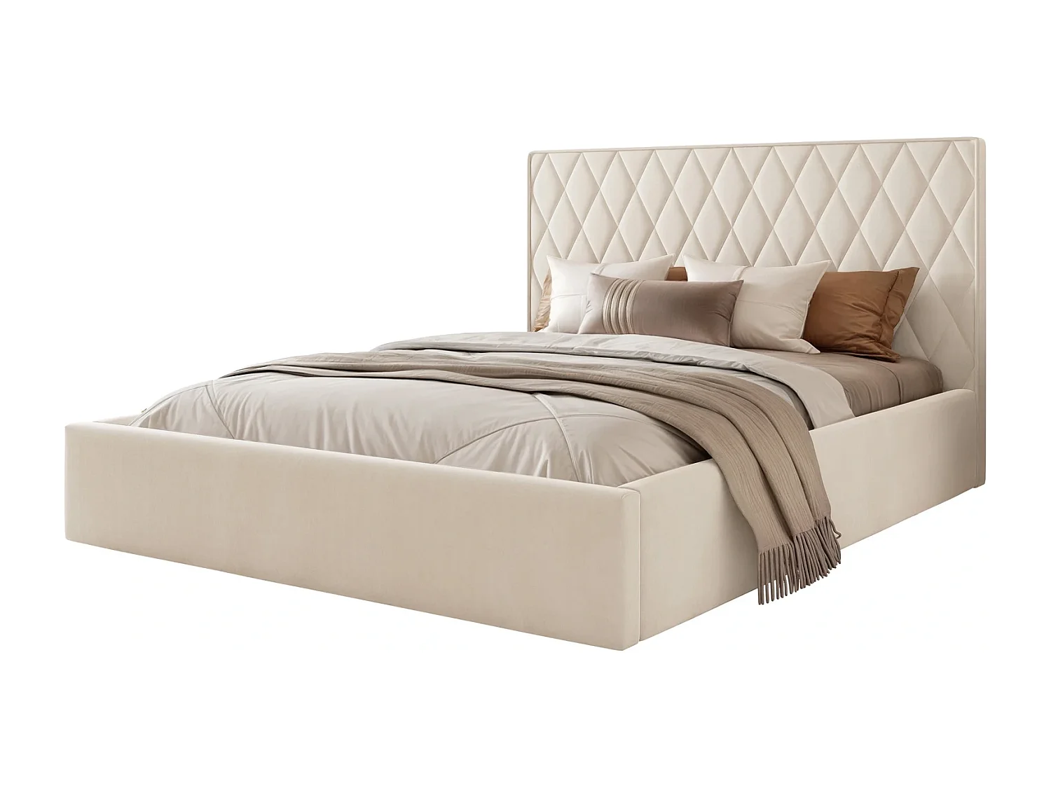 Lit Coffre Compact 2 places PONTI 160x200 cm avec Sommier à Lattes - Crème (Magic Velvet)