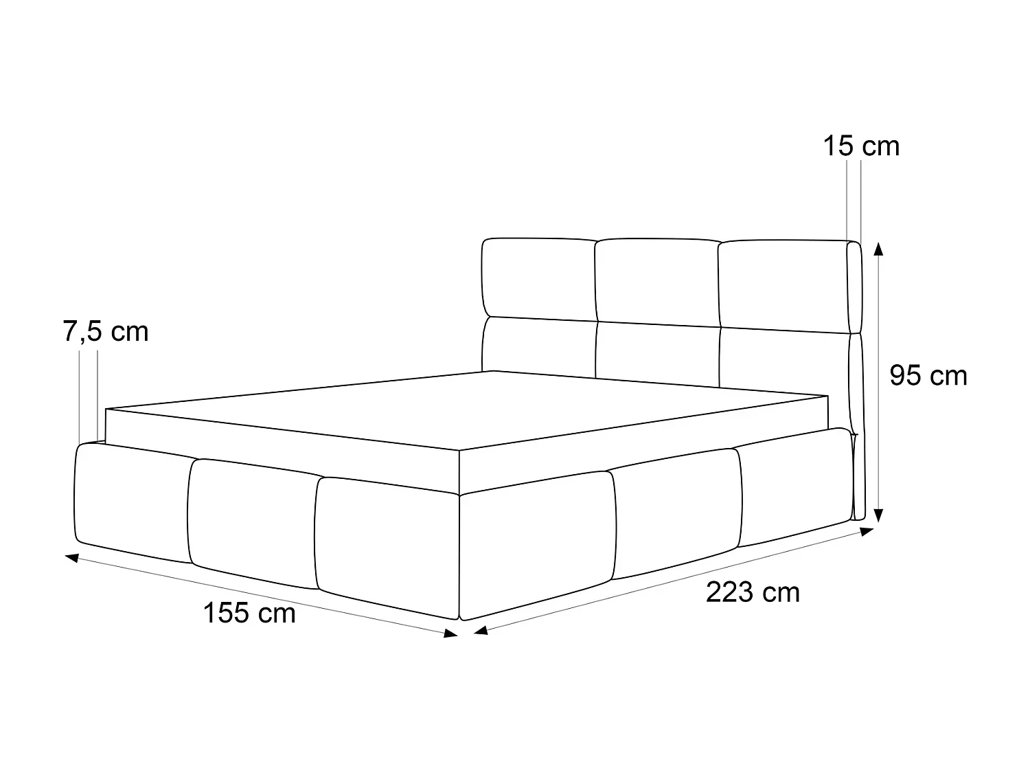 Lit Coffre 2 places VIVIEN 140x200 cm avec Sommier à Lattes - Tissu Bouclé Gris Platine (Coral 85)
