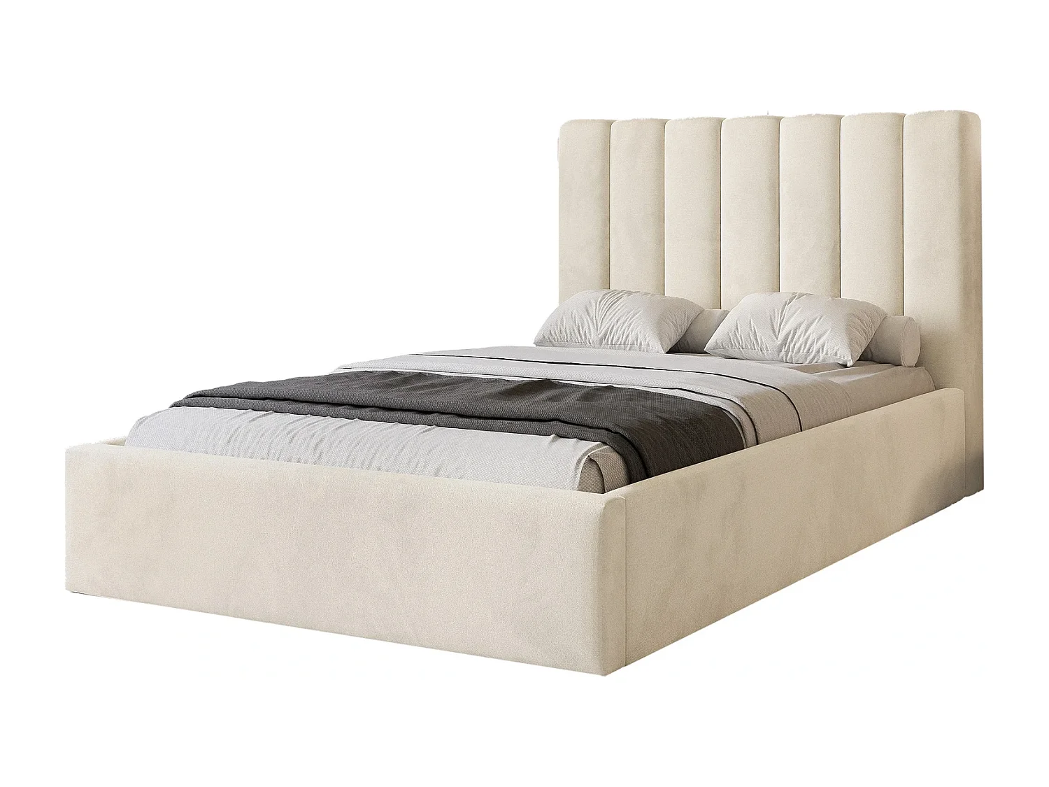 Lit Coffre King Size CIERO 180x200 cm avec Sommier à Lattes - Velours Crème (Magic Velvet)
