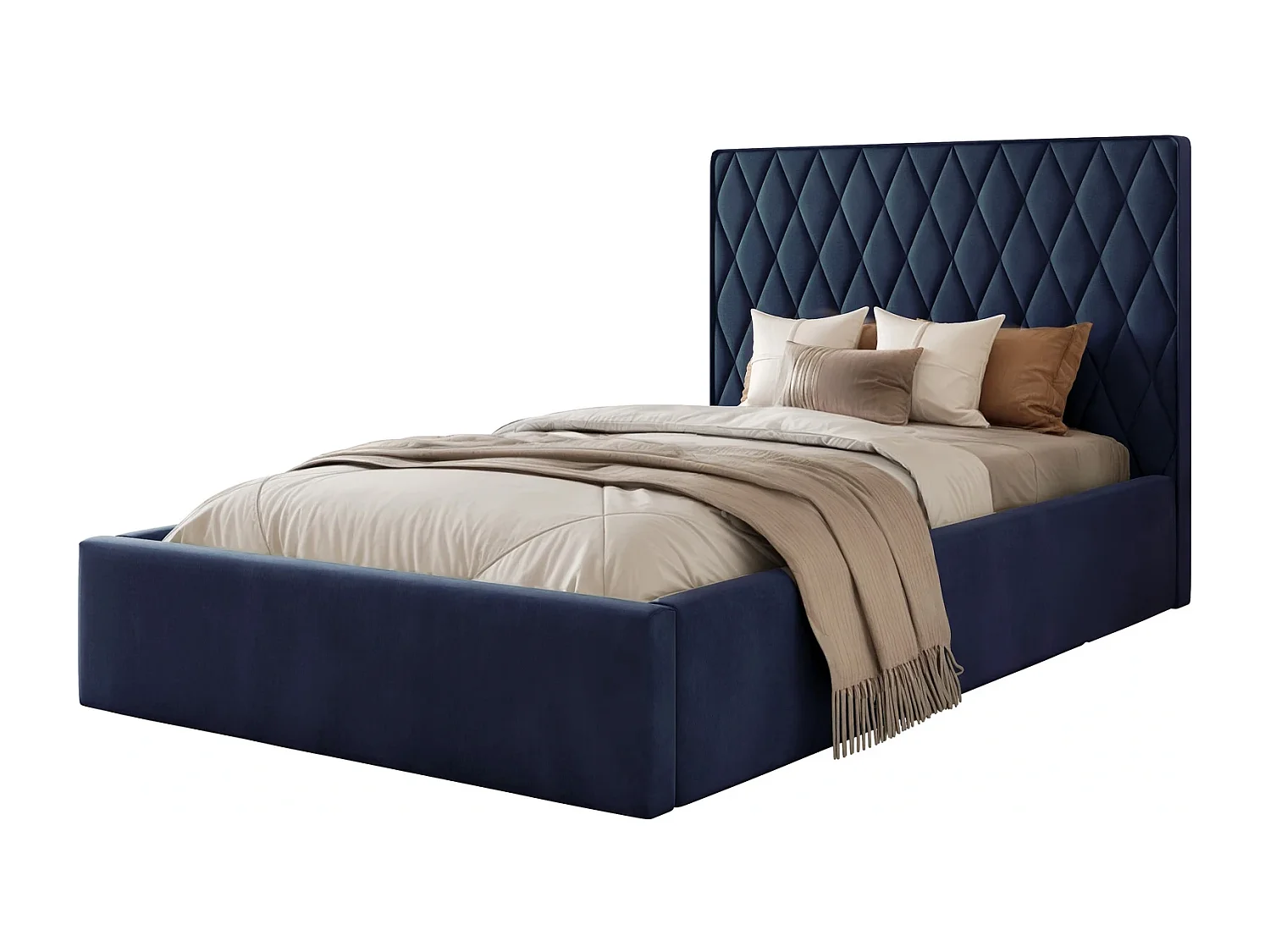 Lit Coffre Compact PONTI 120x200 cm avec Sommier à Lattes - Bleu Marine (Magic Velvet)