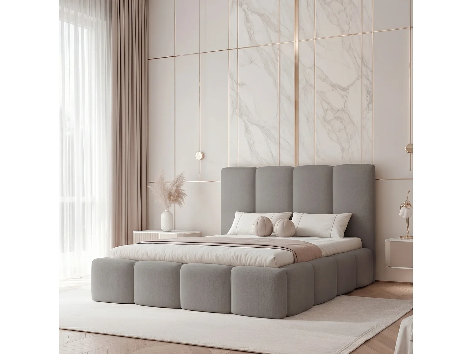 Lit Coffre XXL LANDARE 200x200 cm avec Sommier à Lattes - Velours Taupe (Jasmine 24)