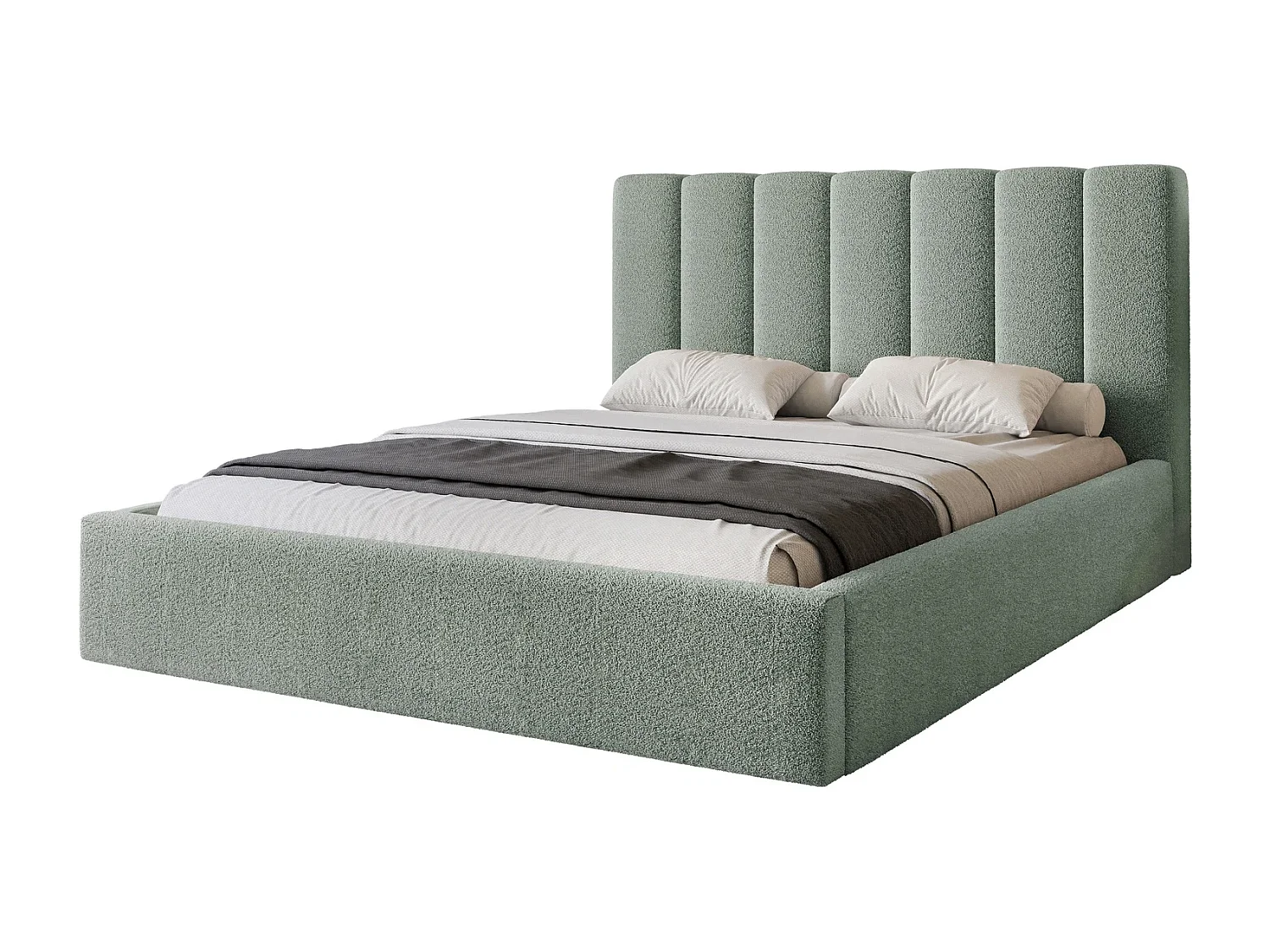 Lit Coffre 2 places CIERO 140x200 cm avec Sommier à Lattes - Tissu Bouclette Menthe (Abriamo)