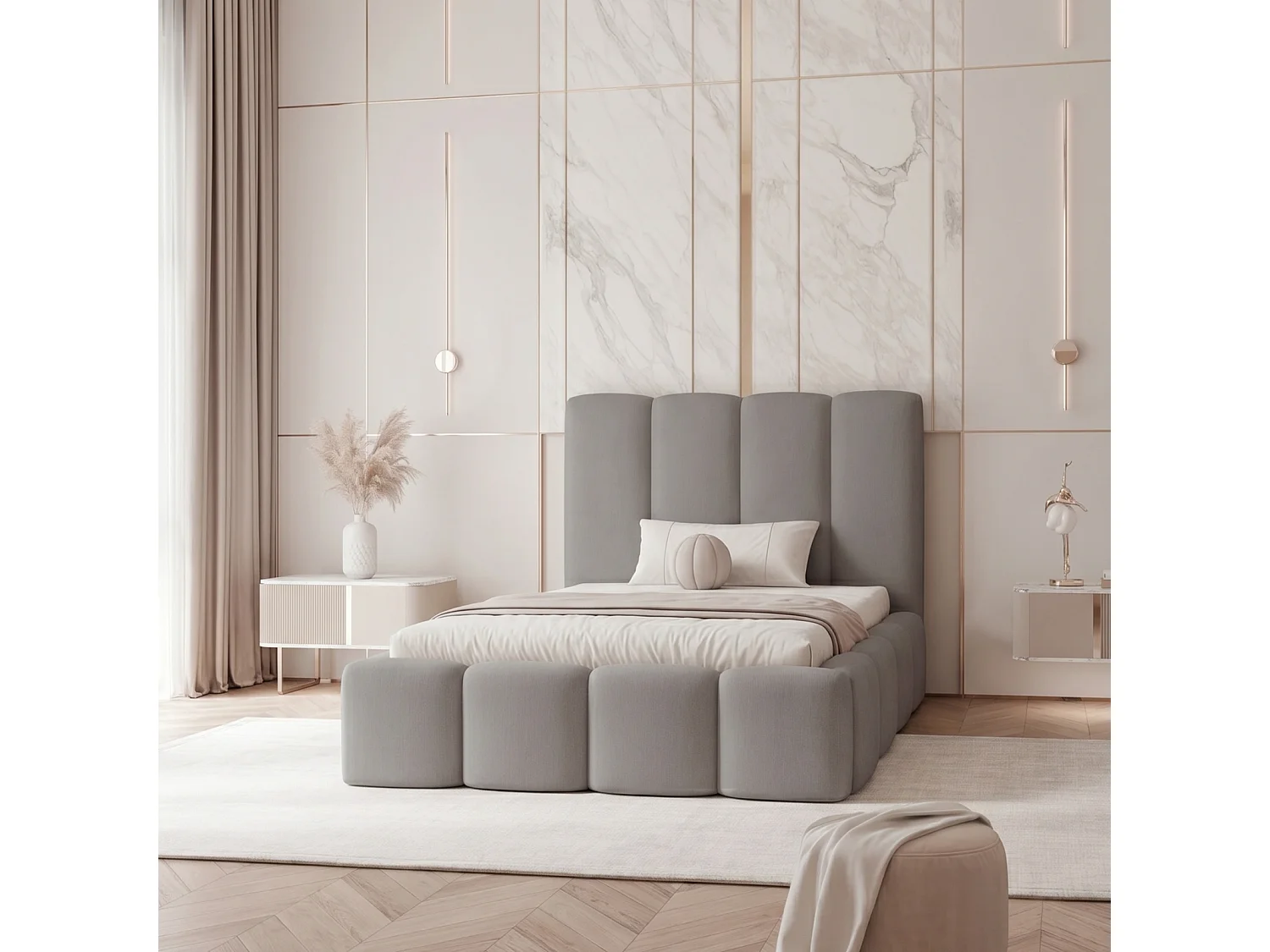 Lit Coffre LANDARE 120x200 cm avec Sommier à Lattes - Velours Taupe (Jasmine 24)