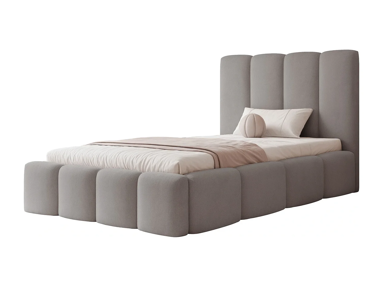 Lit Coffre LANDARE 120x200 cm avec Sommier à Lattes - Velours Taupe (Jasmine 24)