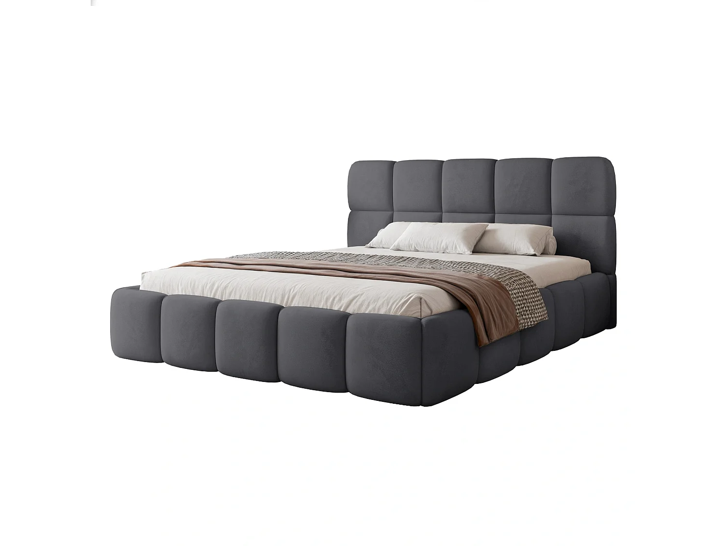 Lit Coffre 2 places CERETTO 160x200 cm avec Sommier à Lattes - Velours Gris Foncé (Jasmine 96)