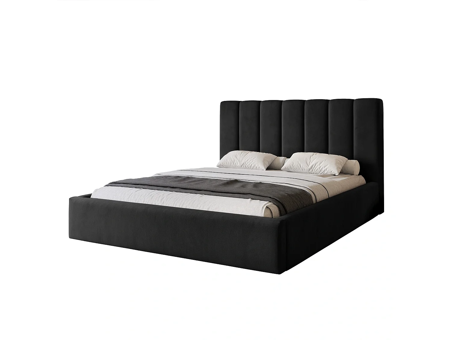 Lit Coffre 2 places CIERO 140x200 cm avec Sommier à Lattes - Velours Noir (Magic Velvet)