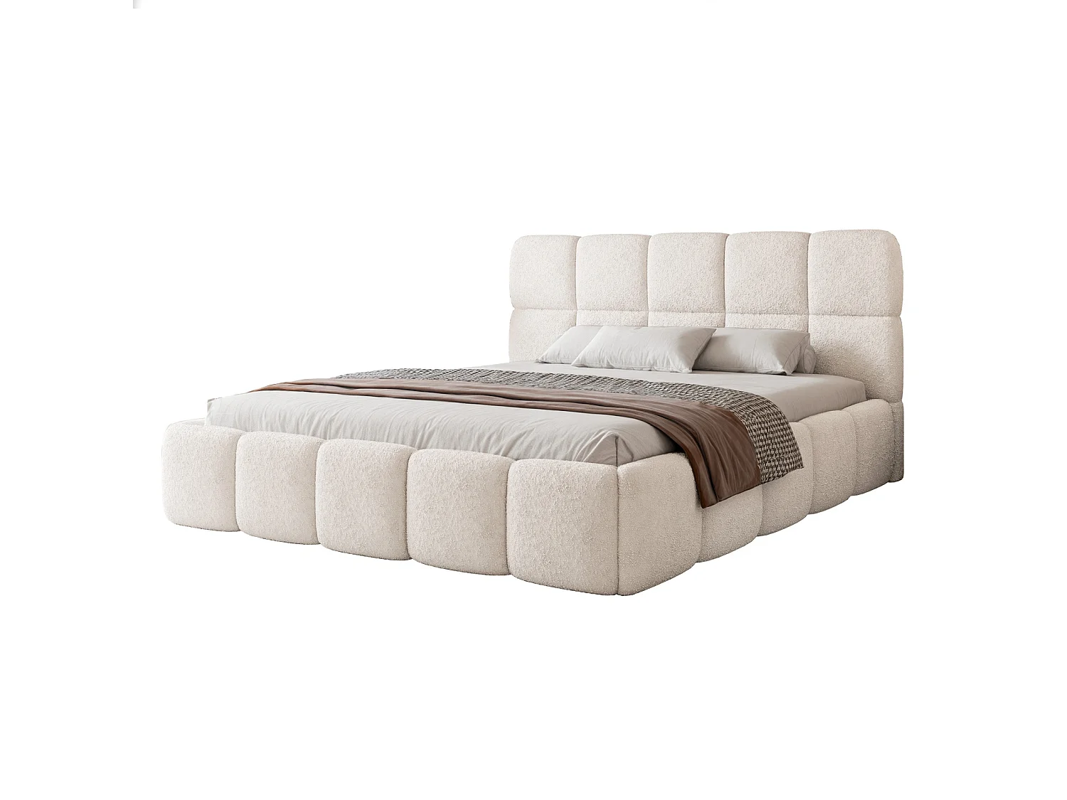 Lit Coffre King Size CERETTO 180x200 cm avec Sommier à Lattes - Tissu Texturé Crème (Legend 01)