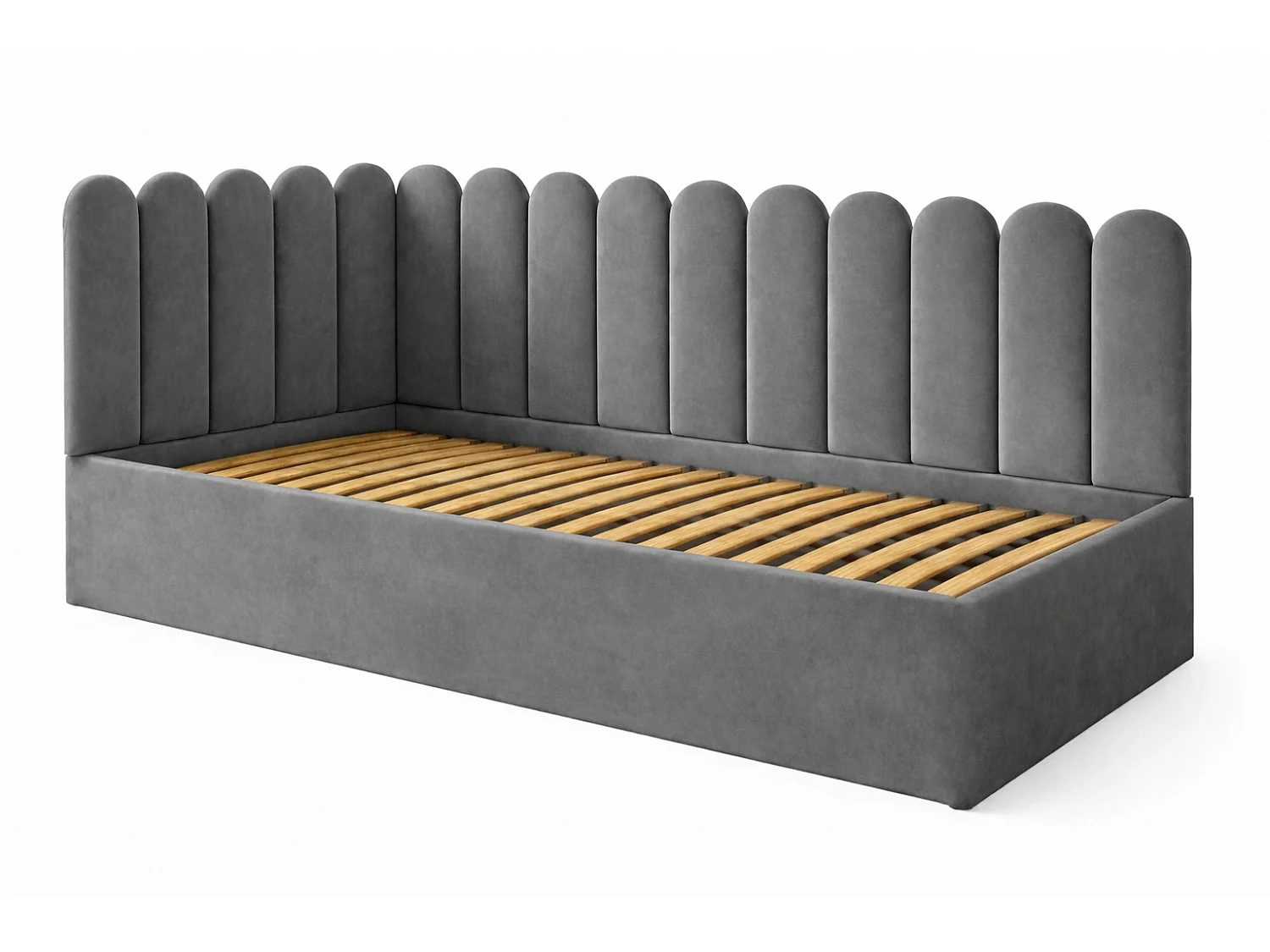 Lit Enfant et Ado Junior avec Panneaux Muraux Rembourrés - 100x200 cm - Velours Gris Foncé - Coffre