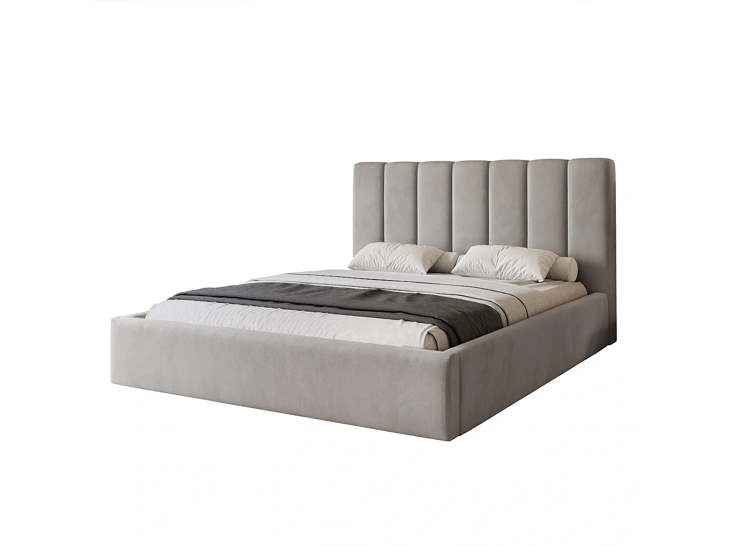 Lit Coffre 2 places CIERO 140x200 cm avec Sommier à Lattes - Velours Platine (Magic Velvet)