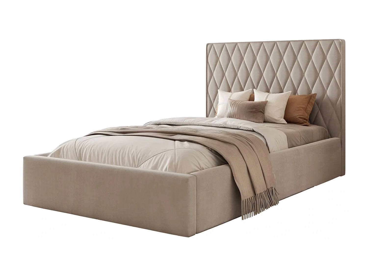 Lit Coffre Compact PONTI 120x200 cm avec Sommier à Lattes - Beige Chaud (Magic Velvet)