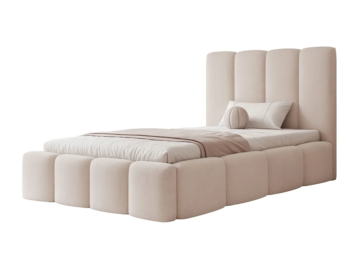 Lit Coffre LANDARE 120x200 cm avec Sommier à Lattes - Velours Beige Glacé (Jasmine 21)