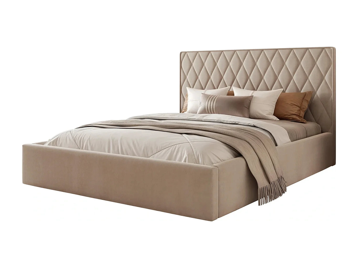 Lit Coffre Compact 2 places PONTI 140x200 cm avec Sommier à Lattes - Beige Chaud (Magic Velvet)
