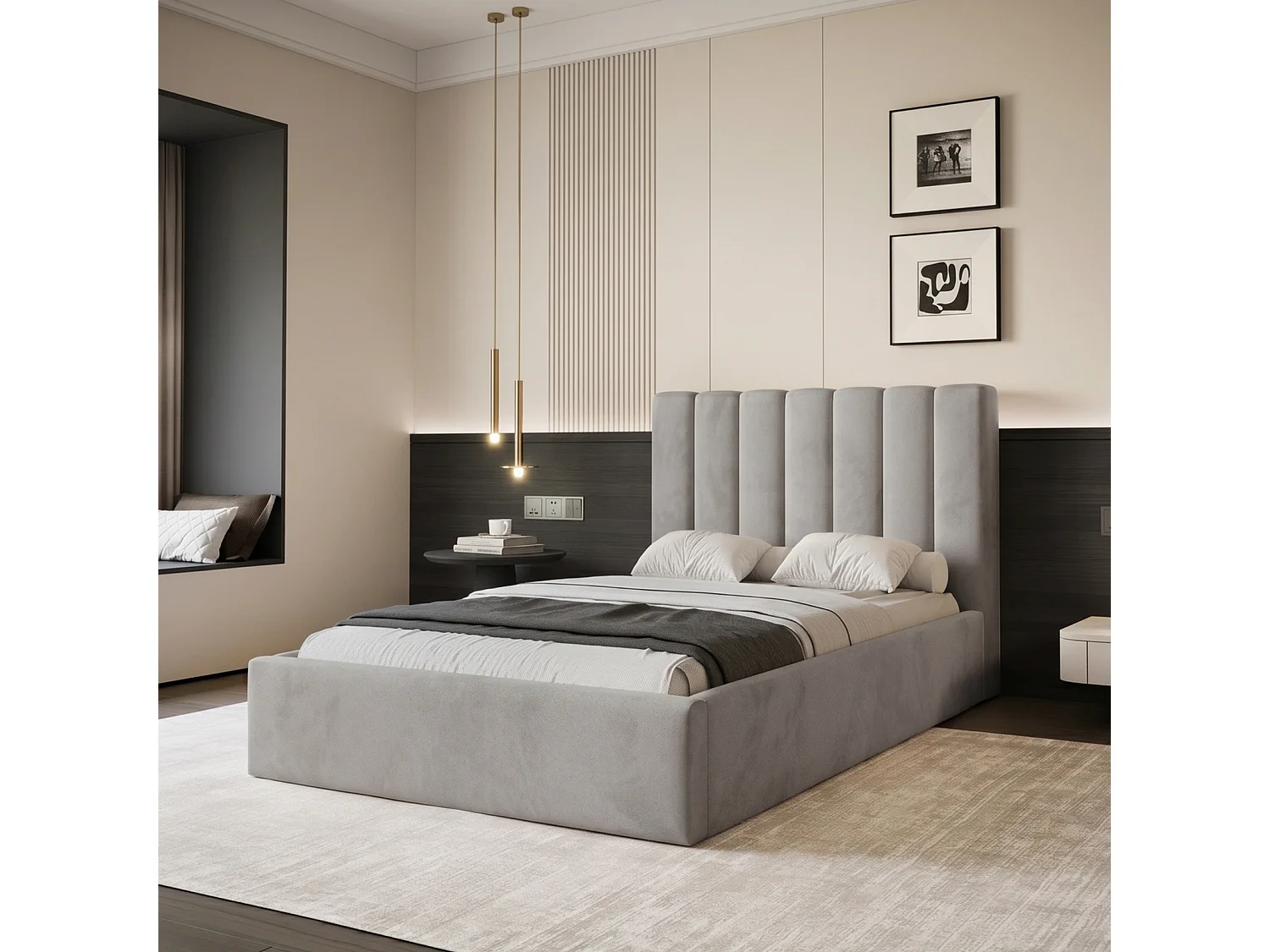 Lit Coffre CIERO 120x200 cm avec Sommier à Lattes - Velours Platine (Magic Velvet)