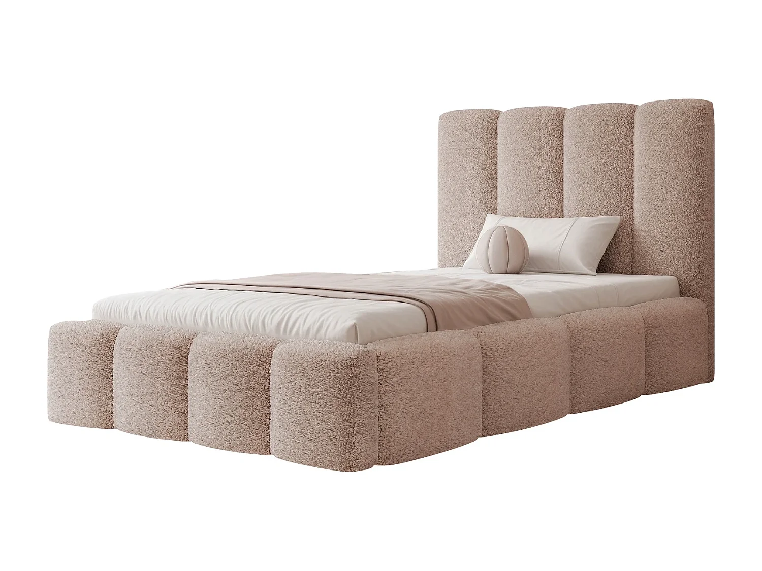 Lit Coffre LANDARE 120x200 cm avec Sommier à Lattes - Tissu Bouclé Vieux Rose (Coral 45)